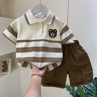 Boys Summer Polo Shirt Suit 2024 New Style Children’s Short Sleeved Clothes Baby Internet Celebrity Fashionable Two Piece Suit