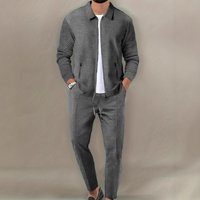 Waffle Knit Zipper Jacket & Pants Set Breathable Sportswear Casual & Active Lifestyles 