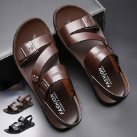 Fashion Comfortable Sandals Solid Open Toe Leather Sandals 2023 Slippers Beach Male Leather Footwear