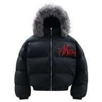 Winter Hooded Puffer Jacket Detachable Faux Fur Collar Loose Fit Thickened Warm Coat Trendy Embroidery Design