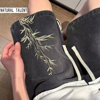 clothing Retro washed denim shorts summer thin loose straight wide leg pants high street fashion five or six points pants