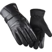 Gloves Men’s Winter Touch Screen Leather Gloves Warm Cold Protection Plus Velvet Thick Cotton Gloves Outdoor Riding Battery Vehicle Gloves