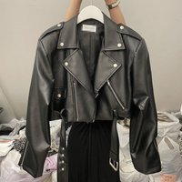 Women's PU Leather Jacket With Notched Lapel – Slim Fit Short Coat, Stylish & Comfortable, Small & Petite Friendly (Black/White)