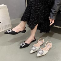 Women’s Shoes Flat French Black Fairy Rhinestones Sandals Spring And Summer New Style Chanel Style Pointed Toe Women