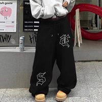 Gothic Print Baggy Joggers Drawstring Waist Y2K Dark Aesthetic Loose Fit Sweatpants & 