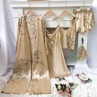 Sleepwears Simple five piece home wear set printed cherry pajamas thin nightgown suspenders shorts suspender skirt set