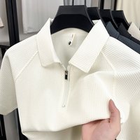 Solid Collared Short Sleeved T Shirt Half Zip Polo Shirt Loose Casual Summer Top Split Design