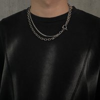 Ins New Niche Design Fashion Brand Old One Line Buckle Collarbone Necklace Double-layer Design Simple Neck Chain (male)
