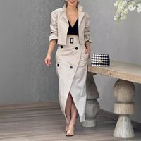 Clothing Suit Lapel Patchwork No Long Sleeve Top Skirt Two piece Set Belt