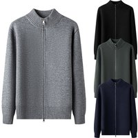 Clothing Chunky Knit Cardigan Dual Zippers Soft High Neck Winter Sweater Coat & Grey 