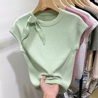 Lace Up Round Neck Knit Top – Breathable Summer Sleeveless Blouse 3D Texture 