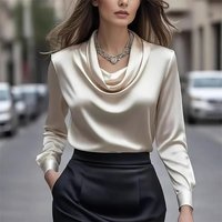 Elegant Satin Stacked Neck Blouse – Long Sleeve Shirt For Women | Chic & Versatile Fall Essential