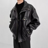 Retro Locomotive Leather Jacket Men's American PU Leather Thickened Short Spring And Autumn High-end Trendy Brand Bomber Jacket