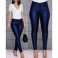 Women's Trousers Solid Color PU Leather Pants Casual Sexy Small Leg Pants