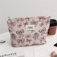Ins Corduroy Bow Large Capacity Hand Held Cosmetic Bag Portable Travel Coin Bag Storage