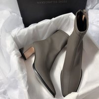 High Thick Heel Elastic Short 2025 Autumn French Square Toe Single Fashionable Elegant Ankle Boots