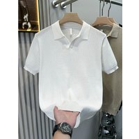 Clothing High End Sophisticated Comfortable Ice Silk Hollowed Out Pattern Knit Short Sleeved Shirt Summer