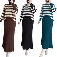 Women's Clothing M2750 Women's Muslim woolen solid color vest dress striped pullover top suit