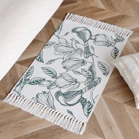 Nordic Light Luxury Cotton Thread Woven Floor Mat Fabric Printed Tassel Floor Mat Home Living Room Bedroom Bedside Foot Mat Carpet