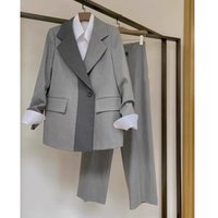 Women's Clothing Professional Fashion Blazer & Wide Leg Pants Set - Comfortable Office & Casual Outfit (Gray Blazer / Gray Blazer & Pants, S/M/L/XL)