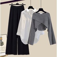 Clothing Autumn Suits Large Knitted Sweaters Fashion Slim Shirts Wide Leg Pants Three Piece Suits
