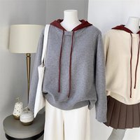 Clothing Casual Block Hooded Knit Sweater Long Sleeve Pullover Top Autumn Winter