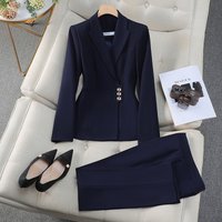 Professional Women's Suit Set - Elegant Long Sleeve Blazer & Trousers For Business Office, Formal Occasions (Black, Navy, Gray)