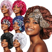 New Cross Border Satin Nightcap Hot Sale Wide Brim Long Tail Ribbon Print Large Round Hat One Piece Drop Shipping