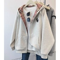 Clothing Zipper Plaid Patchwork Jacket Autumn Winter Sweater Loose Design Niche Hooded Cardigan Sweater