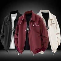 High End High Street Lapel Bomber Jacket Spring Autumn Outerwear Cool Stylish Thick Polyester Full Sleeve
