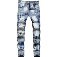 Man's clothing Hip hop street style embroidered front and back heavy embroidery stretch slim straight leg cowboy men's pants
