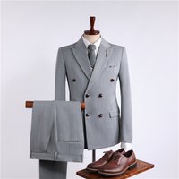 Elegant Striped Double Breasted Suit Set 3 Piece Formal Business Attire Wedding & Performance Outfit "