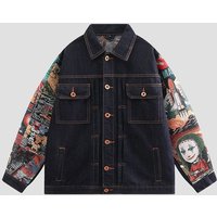 Genuine Leather Patchwork American Casual Denim High Street Trendy Loose Jacket Plus Workwear Top
