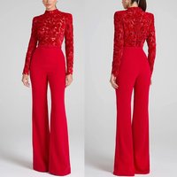 Women's Clothing Autumn And Winter Long Sleeved Belt Jumpsuit Flared Pants Casual Loose Party Jumpsuit