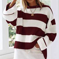  Long Sleeve Striped Knit Sweater Flared Sleeves Oversized Casual Pullover Solid & Colorblock Design