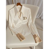 Women's White Acetate Satin Shirt Casual Elegant Fashion Office Lady Street Style Spring Autumn Chic Light Luxury Design Top
