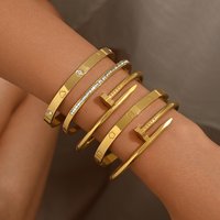 Women’s Bracelets Stainless Steel Gold Bracelet Set With Diamond Nails Starry Sky Four Leaf Clover Bracelet Gold Bangles
