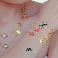 Zircon Full Diamond Bracelet Necklace Set Style Cross Oil Drop Four Leaf Flower Design Titanium Steel