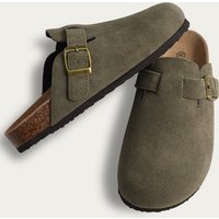 Comwarm Fashion Suede Mules Slippers Clogs Cork Insole Sandals Arch Support Outdoor Beach Slides Home
