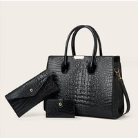 fashion versatile crocodile texture gradient three piece set large capacity one shoulder cross body handheld tote bag