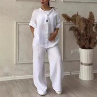 Women's Clothing Summer Fashion Experts V Neck Long Sleeved Trousers Multi Color Cotton And Linen Ladies Suit