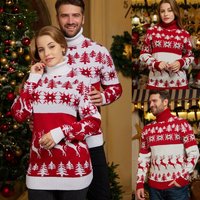 Turtleneck Christmas Themed Jacquard Matching Sweater Top