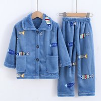 Autumn/Winter Children's Flannel Pajamas Thickened Warm Boys' Coral Velvet Girls' Big Boys' And Kids' Homewear Sets