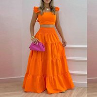 Spring Solid Sexy Ruffle Strap Dress Fashion Set