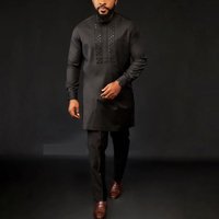 moslem Ethnic Style Suit Bricks Shirt Solid Pants 2 Piece Set Set (In Stock
