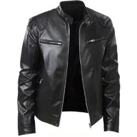 New 2026 Men's PU Leather Jacket Stand Collar Motorcycle Slim Fit Casual Outerwear Fashion Spring Autumn Leather Jacket
