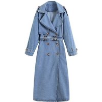 Women's New European and American Style Loose Double breasted Belt Denim Windbreaker Jacket Coat