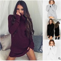 solid sexy turtleneck long sleeve sweater dress