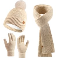 Scarf Gloves Three-Piece Set For Women Autumn Winter Outdoor Warm Double Layer Yarn Knitted Hat