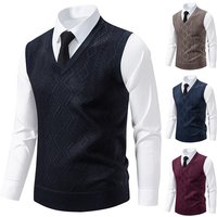 Chaleco tipo jersey de jacquard ajustado para hombre, con cuello en V, de punto, sin mangas, para uso informal (L, XL, XXL)